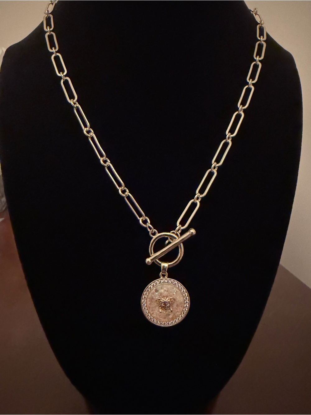 18k gold plated over brass necklace and Round Medallion Pendant
